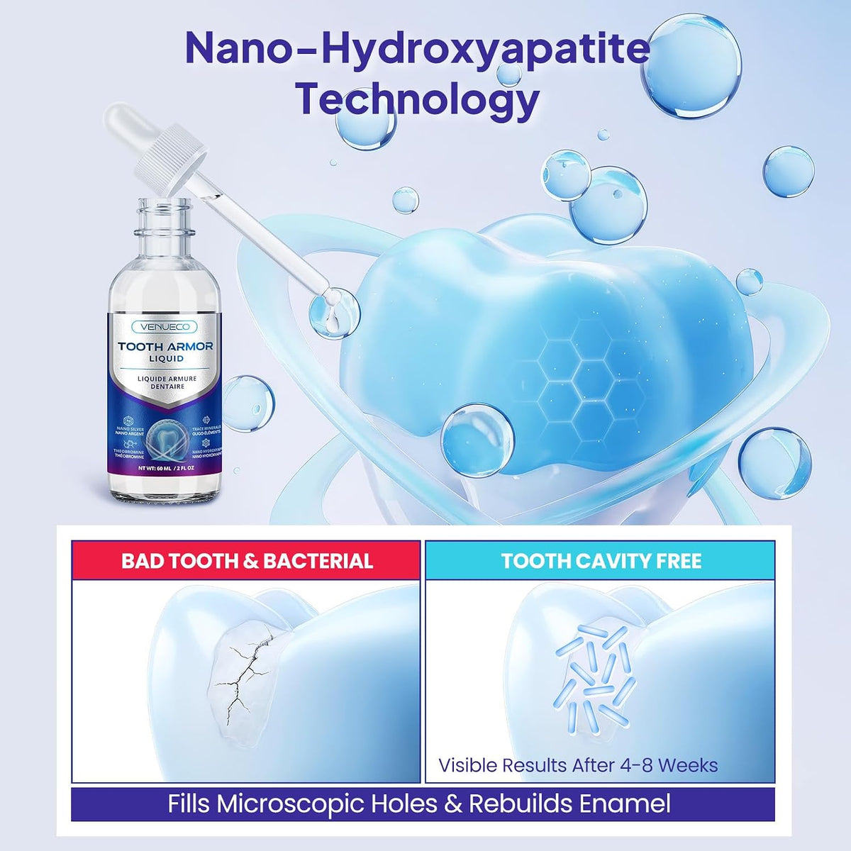Cavity Protection Tooth Armor Liquid: Science-Backed Formula Strengthens Enamel with Remineralization Drops at-Home Tooth Enamel Support Stronger Teeth Hydroxyapatite 60 ml