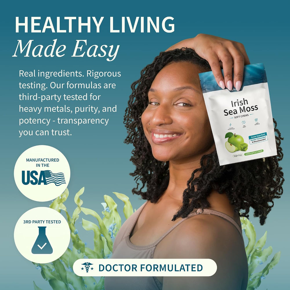 Snap Supplements Irish Sea Moss, Marine Algae, Green Apple, 60 Soft Chews